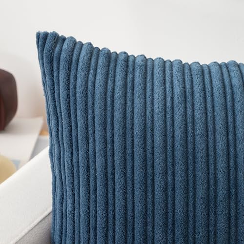 Kevin Textile Striped Corduroy 16”x16” Pillow Covers 2 Pack, Dusty Blue - color: Dusty Blue, size: 16" x 16" (Pack of 2)