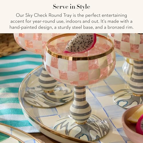 MACKENZIE-CHILDS Enamel Round Tray, Light-Blue-and-White Sky Check - color: Sky Check