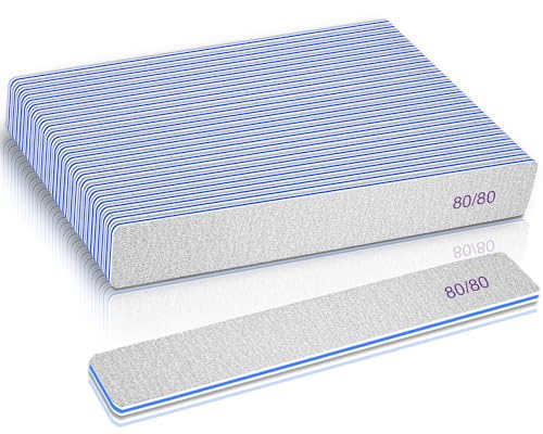 BLESWIN Nail Files 80/80, 25Count 80 Grit Acrylic Nail Files for Artificial Nails, Reusable Double Sided Buffering Files Emery Board for Nails Jumbo Zebra Nail File - size: 80Grit(25 Count)
