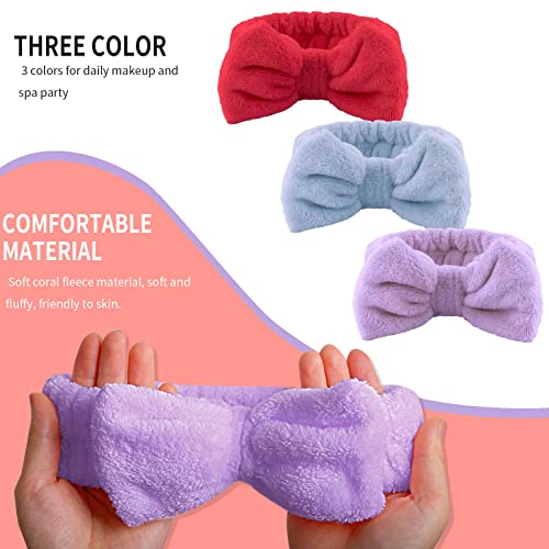 WSYUB Hairband, 3pcs Face Headband with Bow Tie, Soft Microfiber Skincare Band for Washing Face, Shower Headband Spa Headband for Women Girls(Blue, Red, Purple) - color: Blue, Red and Purple