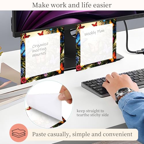 Sticky Notes 3x3 Inches, Cute Self-Stick Note Pads, Funny Memo Pads, Easy to Post Sticky Notes for Office, Home & Notebook Cute Colorful Butterfly - color: Cute Colorful Butterfly