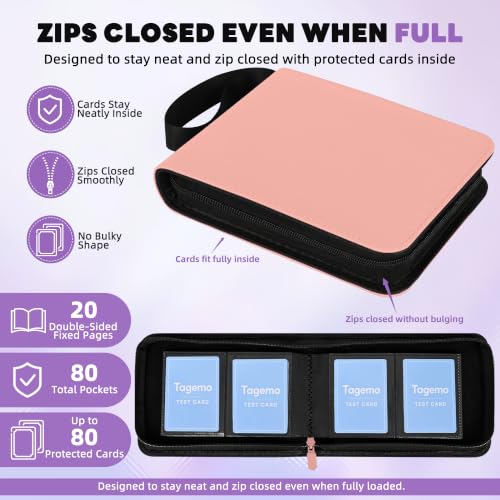 2 Pocket Mini Card Binder - Small Trading Card Album with Zipper,80 Pockets PU Leather Holder, Side-Loading Small TCG Binder for Standard Anime & Sports Cards - color: Pink, size: 2-Pocket