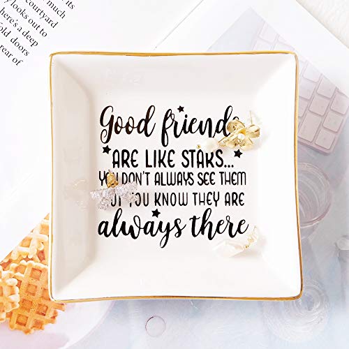 PUDDING CABIN Birthday Gifts for Friends Female Ring Trinket Dish - “Good Friends Are Like Stars You Don't Always See Them But You Know They Are Always There” Friendship Gifts for Women Friends - color: White