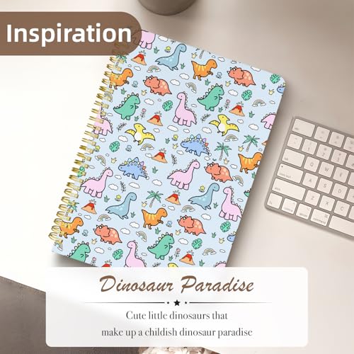Cute Spiral Notebook Lined Journal B5 Note Book with Pocket, Dino - color: Little Dino