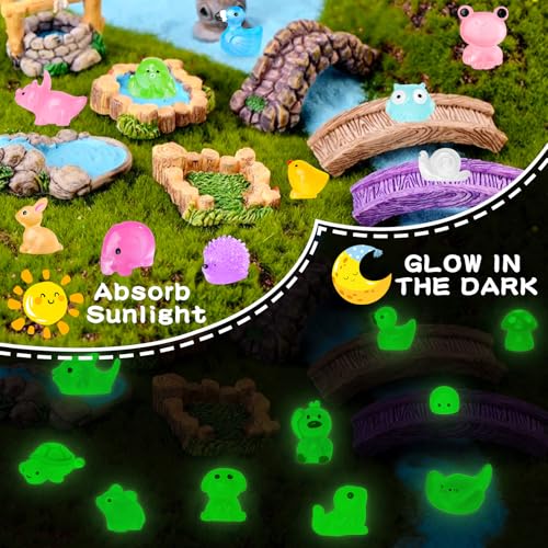 120PCS Luminous Mini Resin Animals 20 Types to Hide Miniature Resin Animals Figures Glow in the Dark Tiny Ducks Owls Frogs Bulk for Micro Landscape Dollhouse Aquarium Potted Fairy Garden DIY Decor - color: 120pcs-animals