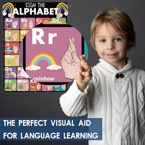 YIYDONG 24 ASL Posters America Sign Language Posters for Classroom ASL Education Charts for Toddlers Kids Students Classroom Decor (Black)