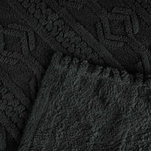 Superior Fleece Boho Jacquard Blanket, Decorative Blankets for Bedroom, Sofa, Fuzzy, Plush, Fluffy, Soft, Cute Room Decor, Beautiful Cover, Comfort Essentials, Arctic Collection, Throw, Black - color: Black, size: Throw