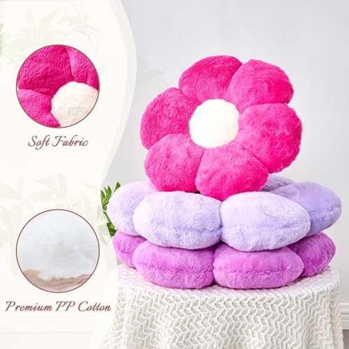 Kcvvcr Hot Pink Flower Pillow, 17.7" Flower Shaped Plush Decorative Throw Pillow for Bed - color: Hot Pink, size: 17.7 Inch