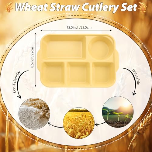 Pinkunn 8 Pcs 13'' Divided Plates for Adults Wheat Straw, Fresh - color: Fresh