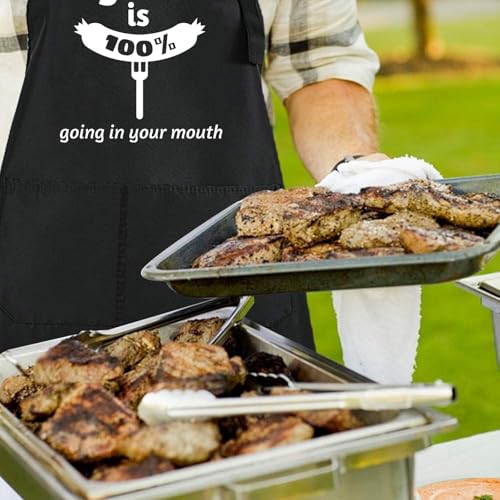 Rosoz Funny BBQ Black Chef Aprons for Men Adjustable Kitchen Cooking Aprons - color: My Meat is 100% Going