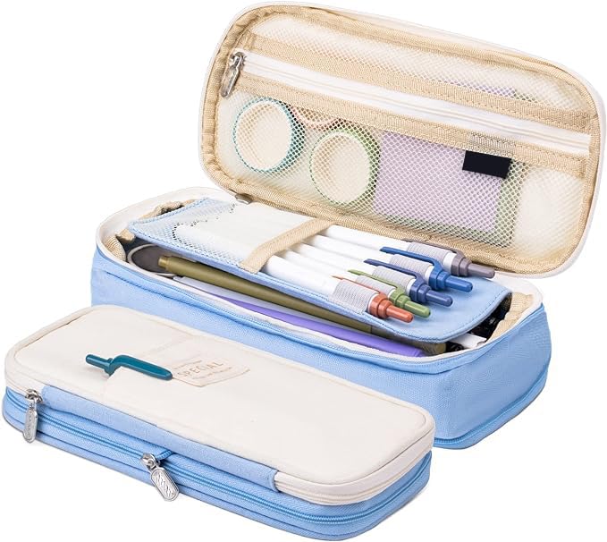 Arnuixty Large Storage Pencil Case Pen Bag with Zipper Big Capacity Pouch Organizer for Office Travel Holder Box (Light Blue) - color: Light Blue