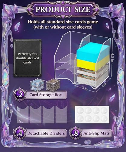 2 Pack Acrylic Commander Deck Holder for MTG - 100+ Double Sleeved Card Tray with 3 Dividers, Sturdy Playing Card Holder & Organizer for Magic The Gathering TCG Board Game Accessories - color: Clear