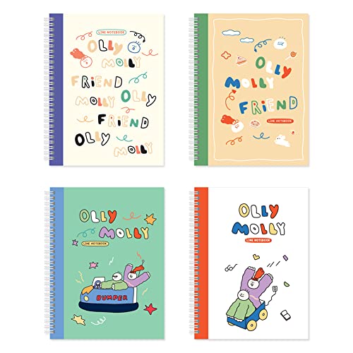 Monolike Spiral School Notebook, Olly Molly A 4P SET - 7.09 x 9.45inch, 98 Page, Academic Line Notebook - color: Olly Molly Line A