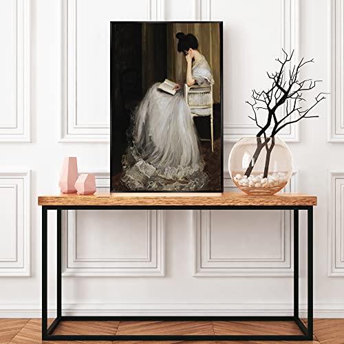 uoyien Vintage French Canvas Wall Art Famous Artwork Woman Reading Portrait Oil Painting Dark Academia Aesthetic Print 19th Century Antique Poster Retro Gallery Bedroom Decor 16x24in Black Framed - color: Off-white, size: 16x24in Black Metal Framed