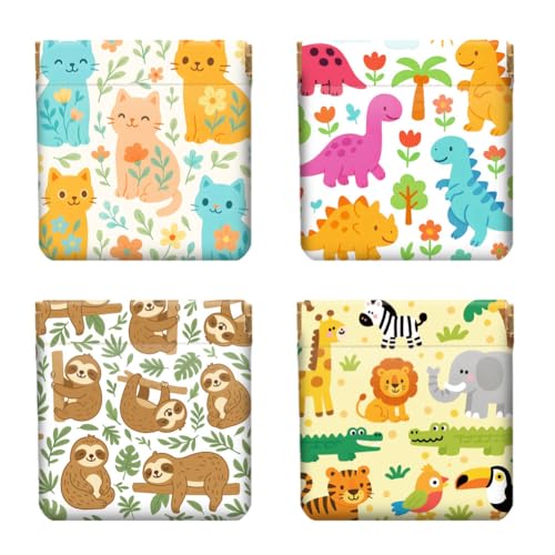 Peacoblue animals and plants Coin Purse,PU Leather Squeeze Pouch 4PCS - style: Animals and Plants