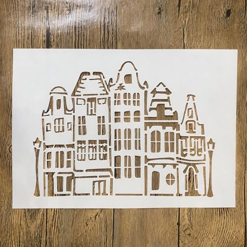 TIAMECH A4 Reusable European Canal House Stencil for Painting - style: European Canal House