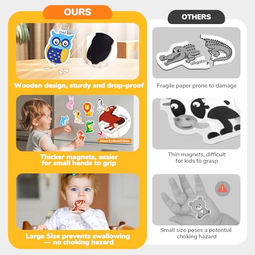 JoyCat Wooden Magnets for Kids, 26 A-Z Animal Fridge Magnets for Toddlers