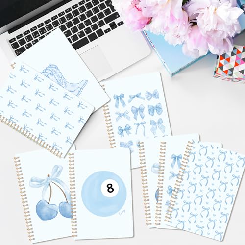 CNhoqc Blue Spiral Journal Notebook, 8 Pcs A5 Watercolor Coquette Bow - color: 8-Pcs Blue Bow