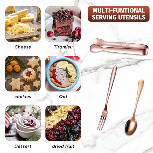 24 Pcs Mini Appetizers Forks and Spoons Tongs, Vivid Sharp Spoon, Rose Gold - color: Vivid Rose Gold, size: Sharp Spoon