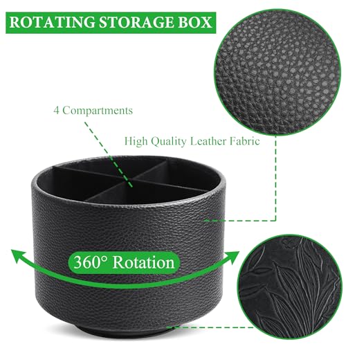 Round Leather Art Supply Organizer,Remote Control Holder,360 Degree Spinning,Multi-Functional Pencil Holder,4 Compartments Desktop Stationary Organizer(1-Lichee Black) - color: 1-Lichee Black