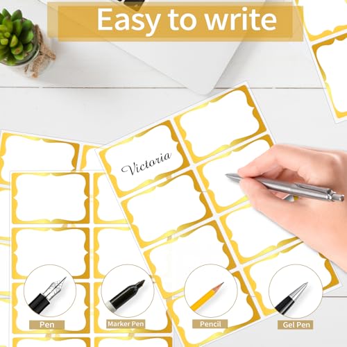Starboling Name Tag Sticker,200 Pcs 3"x2" Gold Name Stickers Colorful Border Name Tag Labels,for Office,Meeting,School and Home - color: Gold
