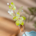 Green Snow Lotus Hairpin Chinese Hanfu and Han Style Hair Retro Flower with Metal Handmade Hair Clip Hair Accessories for Women Girls Long Hair (Green Snow Lotus) - color: Green Snow Lotus