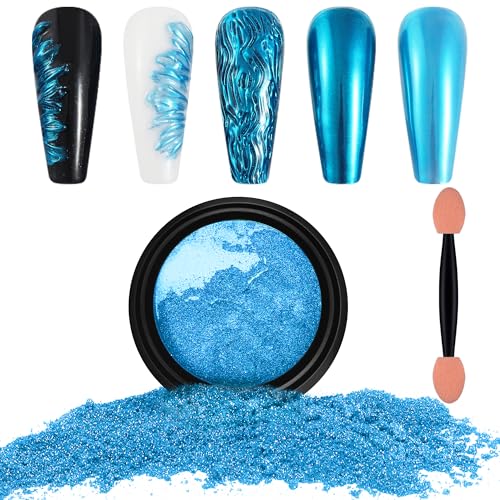 Artdone Chrome Nail Powder, Azure Iridescent Aurora Powder Metallic Mirror Effect Pigment Pearlescent Mermaid Pigment Pearl Glitter Dust Kit, Nail Art Decoration, Resin Craft - color: 1 Jar - Azure