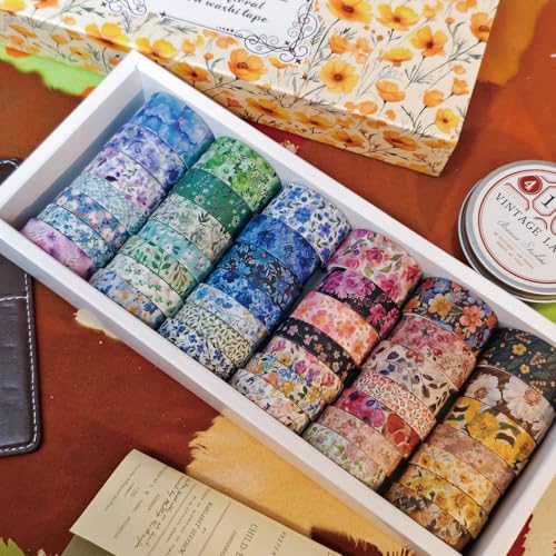 Bomichi 42-Roll Floral Thin Washi Tape Sticker Set 3 Meters per Roll - color: Yellow floral print