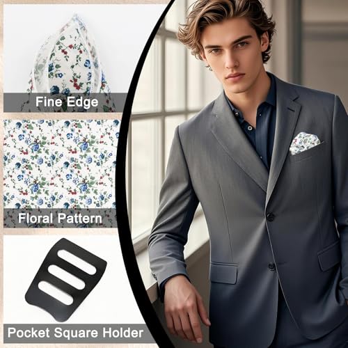 Cotton Floral Handkerchiefs for Men Wedding Evening Daily Work Prom - color: White,blue,green