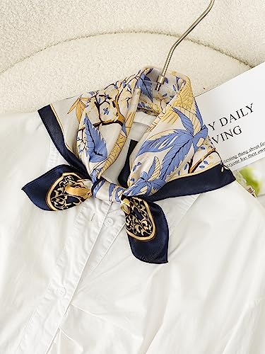 100% Mulberry Silk Scarf - 21" Square Lightweight Neckerchief, Gift Packed - color: Navy Blue