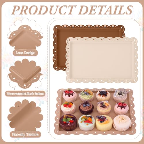6 Pcs Brown Serving Trays Plastic Food Platters - color: Brown