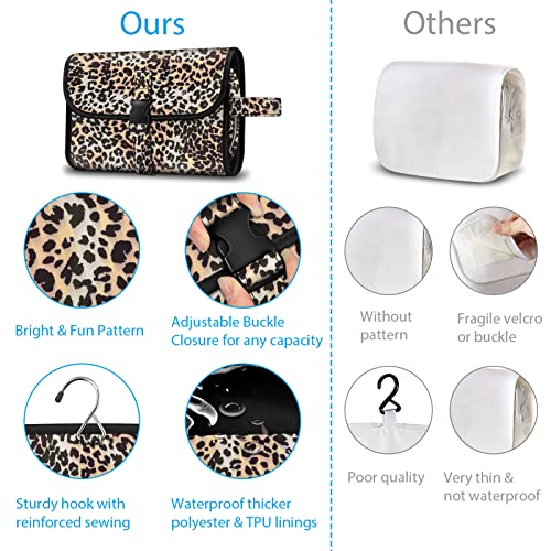 FINTIE Hanging Toiletry Bag Portable Travel Cosmetic Makeup Organizer - color: Leopard