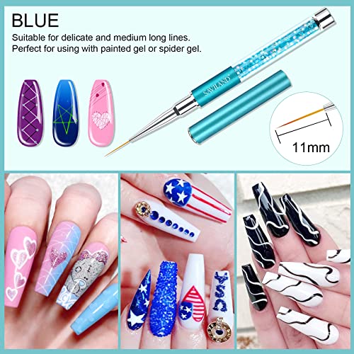 SAVILAND 6pcs Nail Art Brushes Diamond Rhinestone Handle for Fine Lines - color: B-Multicolor