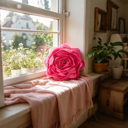 JWH 3D Flower DecorativeThrow Pillow Covers, Hot Pink, 12 Inch - color: Hot Pink, size: 12" x 12" (Pack of 1)