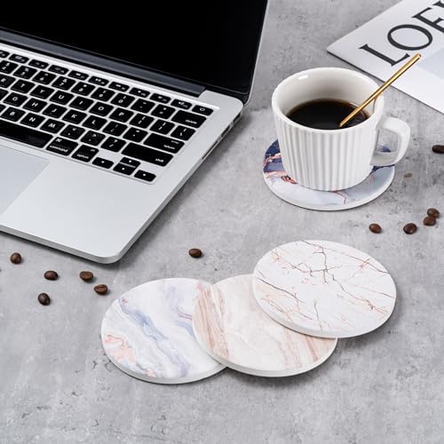6Pcs Absorbent Coasters Set with Holder,Ceramic Drink Coaster,4 in（A3） - color: Cloud Style