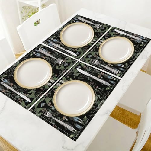 Forest Animals Placemats,Fairytale Botanical Floral Rabbit Design Table Place Mats 4 Pcs Non-Slip Heat Resistant Dining Room Tabletop Decor for Kitchen Party - color: Fgch-2, size: 12x18"Placemats x4