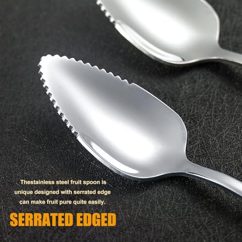 Grapefruit Spoon Serrated Edge Stainless Steel Grapefruit Utensil Tool Dessert Spoons for Citrus Dessert Kiwi Melon Lime Pitaya Apple Puree (4PCS)