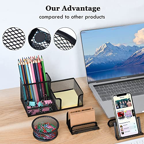Desk Organizers set with Mesh Pen Holder Cup Office Supply(6 Piece set) - color: Black