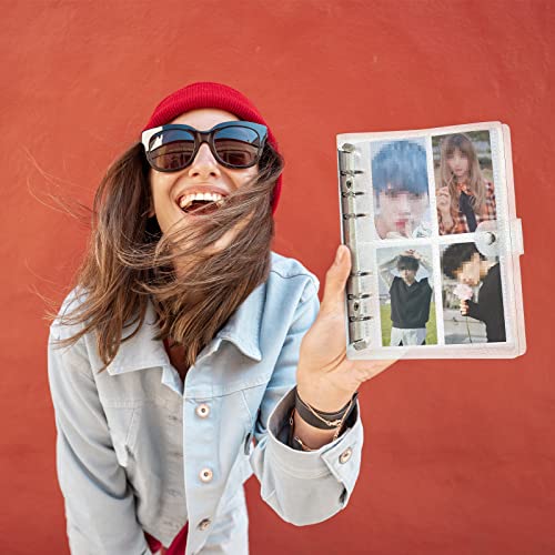 3 Inch 200 Pockets Photocard Binder Kpop Portable Photo Album Transparent Plus 5 Inch 40 Pockets Photo Pages Jelly 6 Ring Binder Cover for Albums Business Cards Postcards Picture Storage (White)