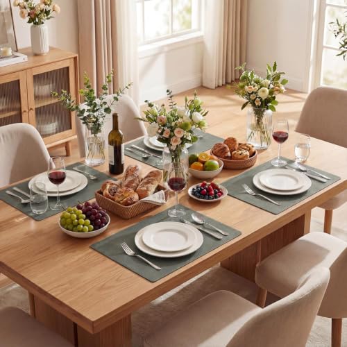 Artoid Mode Grey Faux Leather Placemats Set of 6, 12x18 Inch Waterproof Wipeable Heat Resistant Vinyl Place Mats, Reversible Table Mats for Winter Kitchen Dining Decor - color: Gray, size: 12" x 18", Rectangular Set of 6