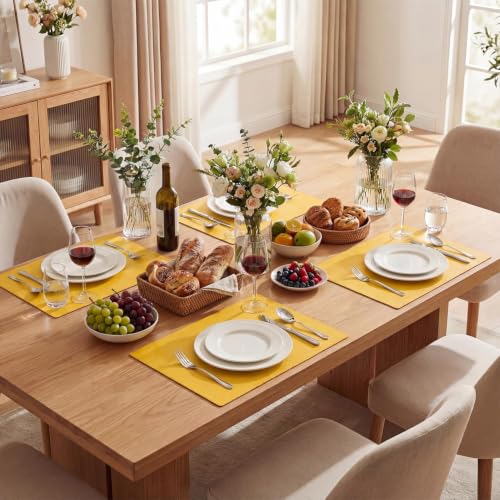 Artoid Mode Yellow Faux Leather Placemats Set of 4 - color: Yellow, size: 12" x 18", Rectangular Set of 4
