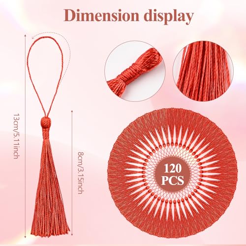 NACHLYNN 120 Pcs Bookmark Tassels Bulk 13cm/5 Inch Silky Handmade Soft Craft Mini Tassels for Jewelry Keychain Making with Loops for Dress Decoration DIY Craft Accessory (Red) - color: Red