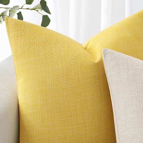 MIULEE Pack of 2 Linen Textured Pillow Covers, 18x18 Inch Yellow - color: Yellow, size: 18" x 18" (Pack of 2)
