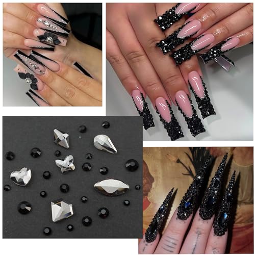 Black Nail Charms Rhinestones for Women Nail Design - color: Colorful-23
