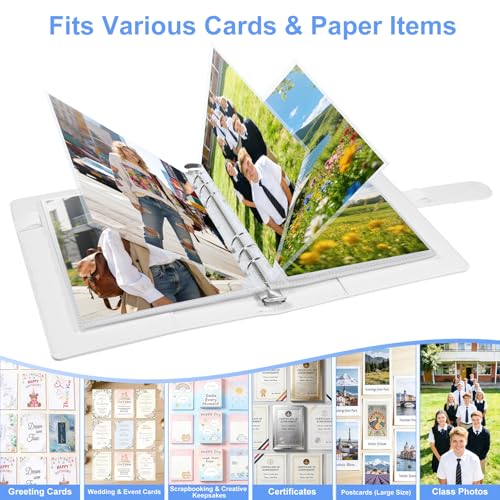 A5 PU Leather Photo Album with 60 Pockets, 5x7 Top Loading Double-Sided Sleeves, Adjustable 6 Ring Binder for Photos, Scrapbook & Keepsakes, White - color: White