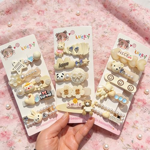15 piece set of girls' and ladies' hair clips, sweet and fashionable hair clip set, pearl acrylic resin hair accessories, suitable as gifts for girls and ladies (white) - color: white