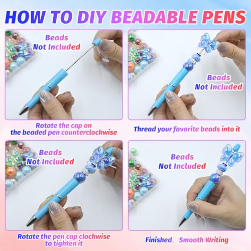 150 Pieces DIY Beadable Pen Kit – 50 Plastic Ballpoint Pens with Refills & Bags, Beads Not Included – School Supplies, Office Accessories & Craft Gifts for Students & Teachers (Multicolor) - color: A-Multicolor 01, size: 50
