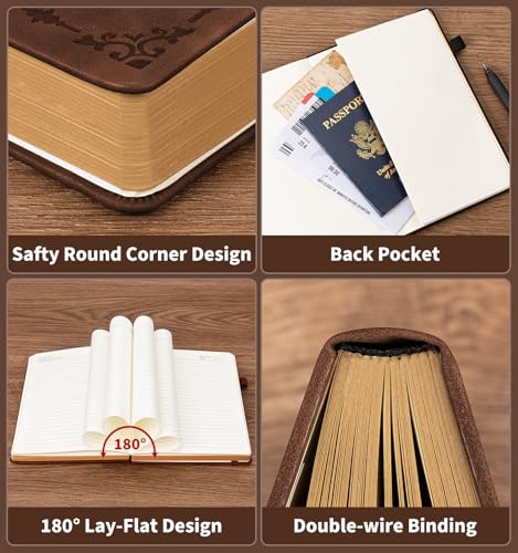 Lined Journal Notebook for Women Men, A5 Hardcover Leather Journals for Writing, 320 Pages Thick Paper, Daily Journal Notebook for Work, School, Note Taking, Business, Travel, College Ruled - color: Compass-Brown