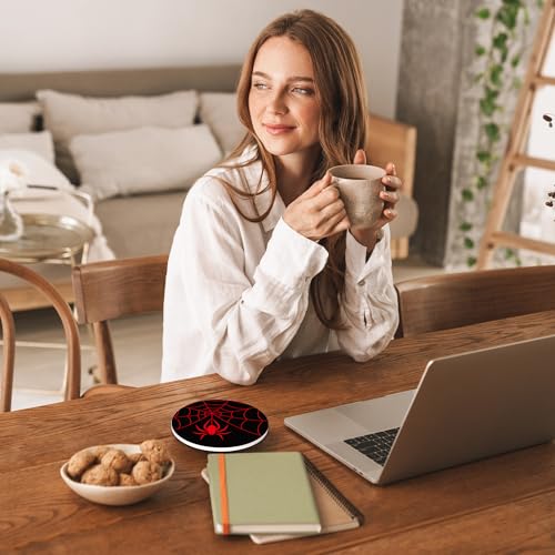 Drinks Coasters Set of 4, Cool Red Spider Round 4" Cup Coasters, Absorbent Ceramic Stone Coasters with Cork Base, Cute Coasters for Table Home Décor, Ideal Gifts for Women Men - color: Cool Red Spider