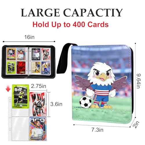 400 Pockets Soccer Card Binder, Portable Waterproof PU Storage Album,J850 - color: Soccer03-400